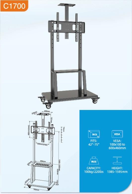 Vision C1700 Interactive Flat Panel Trolley Floor Stand With Wheels