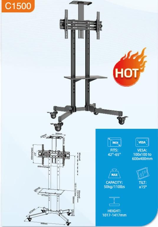 Vision C1500 Interactive Flat Panel Trolley Floor Stand With Wheels
