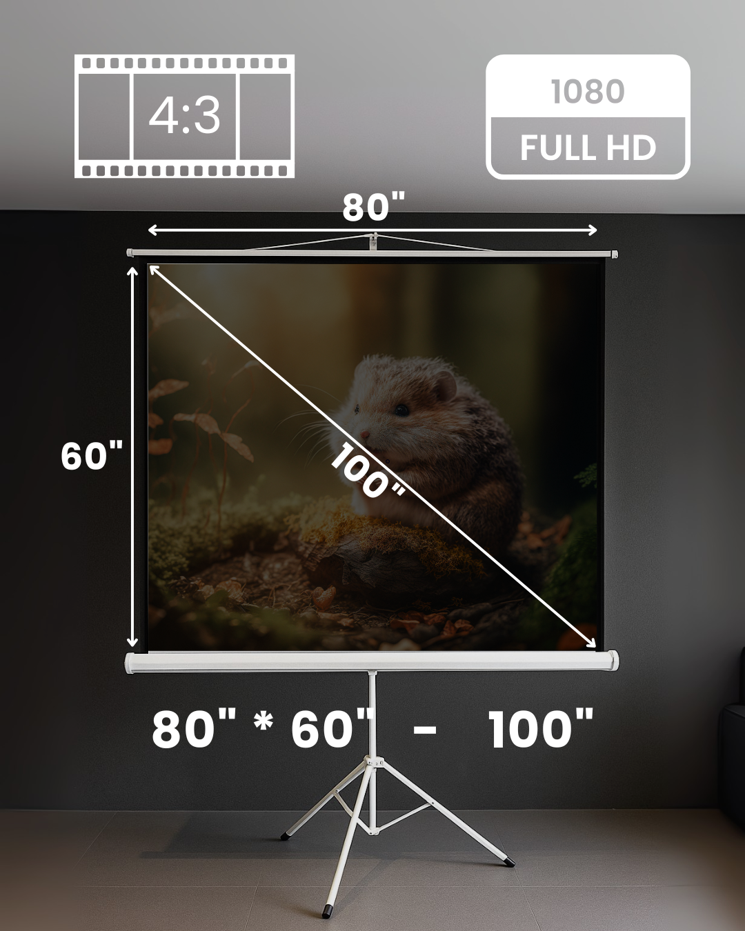 Vision Portable Tripod Projection Screen 4:3 - Elite Ultra HD 4K Matte White