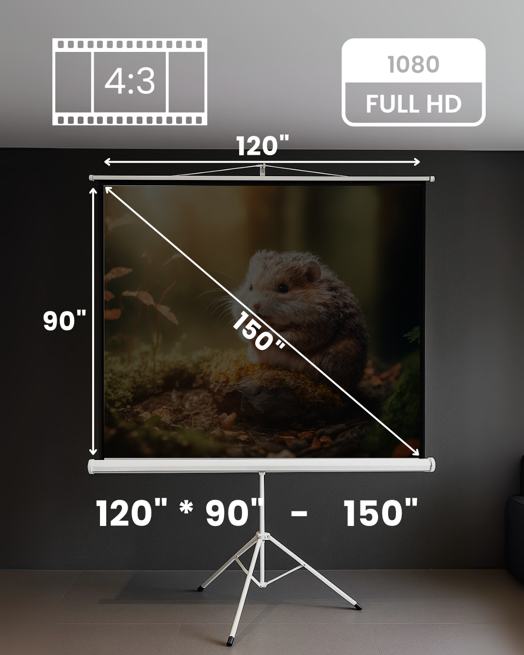 Vision Portable Tripod Projection Screen 4:3 - Elite Ultra HD 4K Matte White