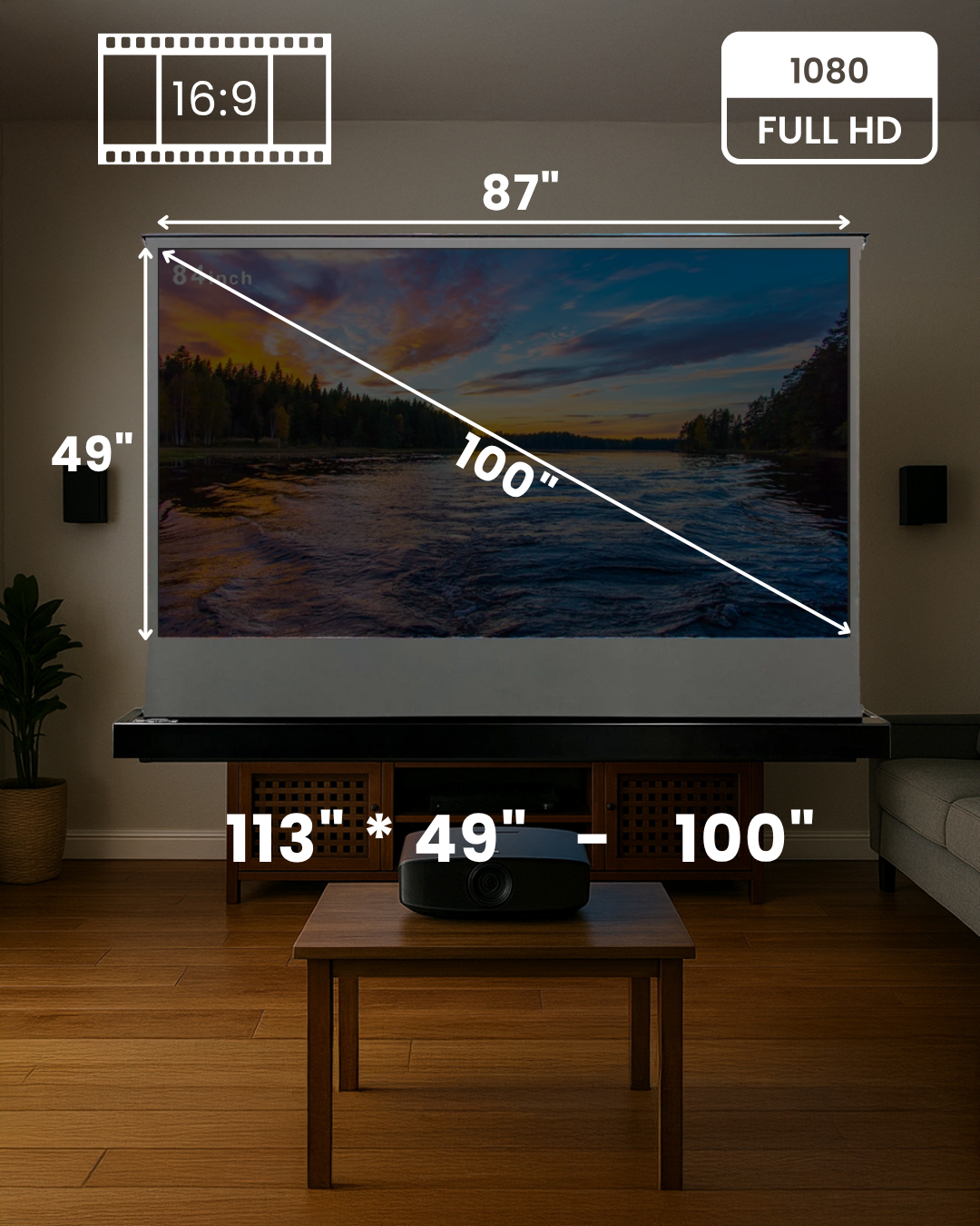 Vision Slim View Fixed Frame Projection Screen 16:9 - Elegant UHD Soft Matte White