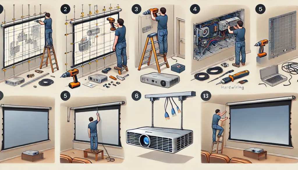 Motorized projector screen installation